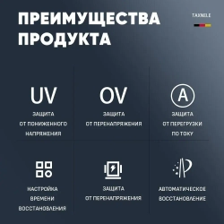 Реле контроля напряжения в розетку с защитой по напряжению и току (16А) / Автоматический выключатель TAXNELE 1P 16А для защиты бытовых приборов от скачков и перегрузки по току