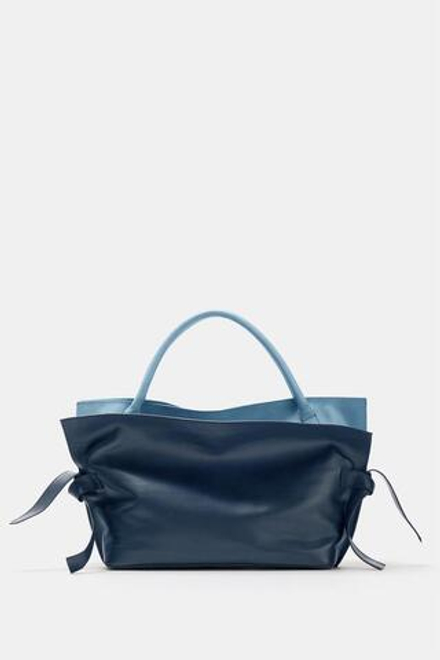 ZARA КОЖАНАЯ СУМКА С КЛАПАНОМ, МОРСКОЙ СИНИЙ