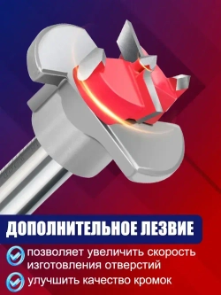 Набор сверл Форстнера по дереву , 15, 20, 25, 30, 35 мм, с ограничителем, 5шт.