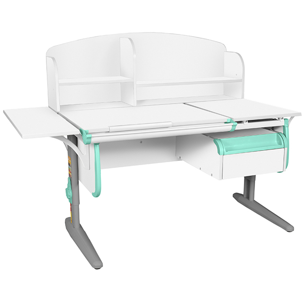 Растущая парта с навесной тумбой, задней и боковой полками Дэми СУТ 25-05-Б1НЗ (1500×880 мм)