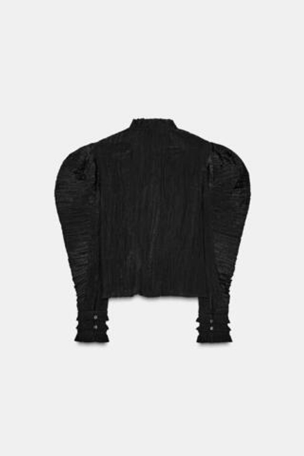 ZARA ЖАТАЯ БЛУЗКА С ОБЪЕМНЫМИ РУКАВАМИ — ZW COLLECTION, ЧЕРНЫЙ