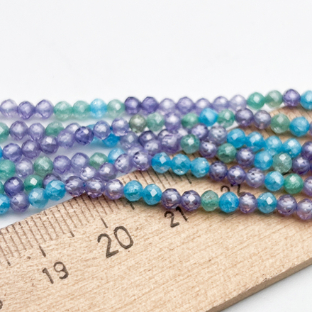 Фианит (кубический цирконий), цвет сине-сиреневый микс, размер 3 мм, цена за нить 37 см