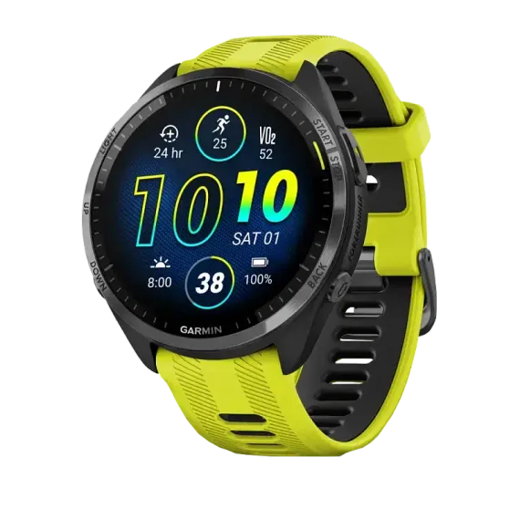Garmin Forerunner 965 черные, темно-серый DLC титановый безель, с желто-черным ремешком