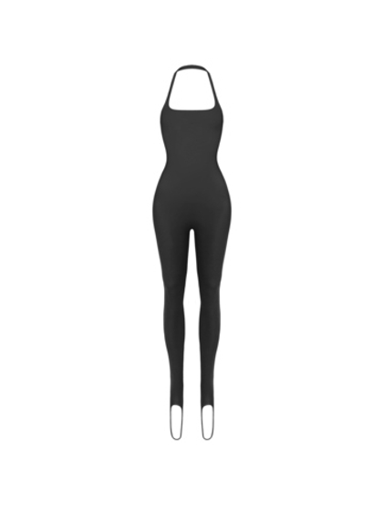 black halter catsuit