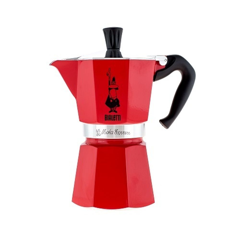 Bialetti Moka Express, красная гейзерная кофеварка на 6 порций