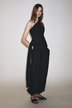 ZARA АСИММЕТРИЧНЫЙ ТОП С ЗАВЯЗКОЙ — ZW COLLECTION, ЧЕРНЫЙ