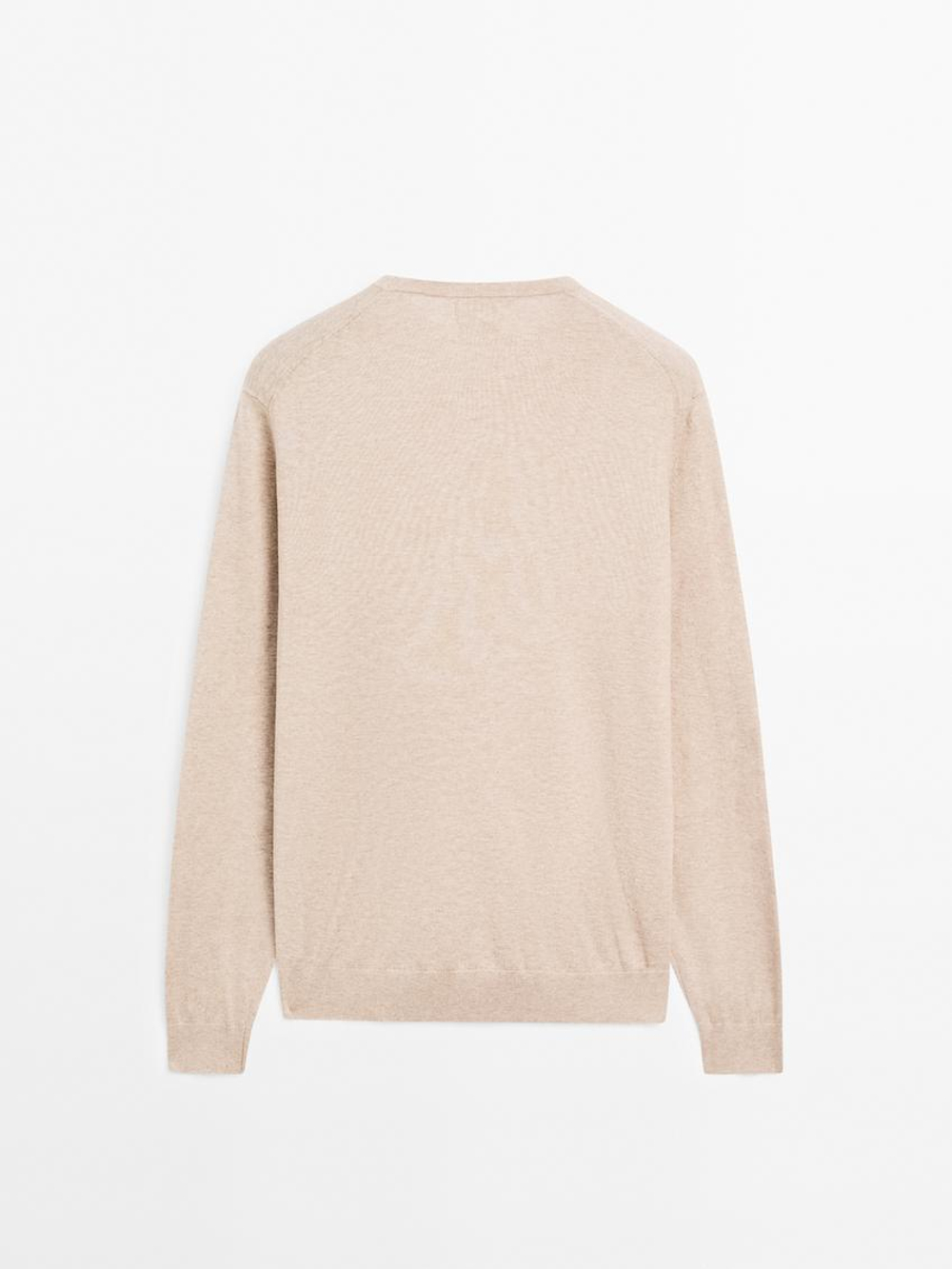 Massimo Dutti Хлопковый свитер с длинными рукавами, песочный