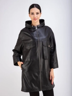Пальто из натуральной кожи с капюшоном