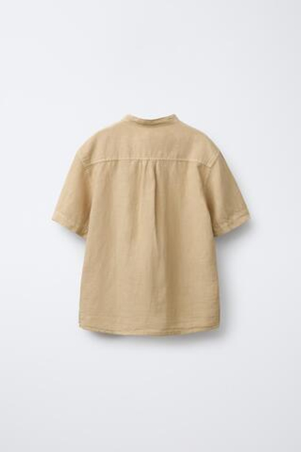 ZARA РУБАШКА С КОРОТКИМИ РУКАВАМИ И ВОРОТНИКОМ-СТОЙКОЙ, ПЕСОЧНЫЙ