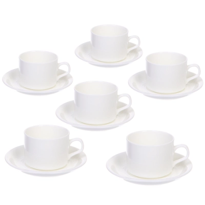 Чайный набор 12 предметов «White magic» (6 кружек 200мл+6 блюдец), прямая кружка