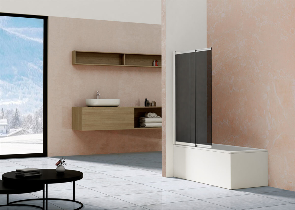 Душевая шторка на ванну VSB-1E100CGB, 1000*1450, матовый черный, стекло тонированное, , шт