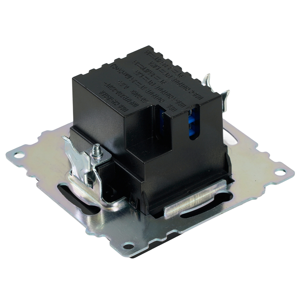 Розетка 2-местная USB + type C (механизм), STEKKER GLS10-7116-05, 250B, 3А, серия Катрин, черный 50055