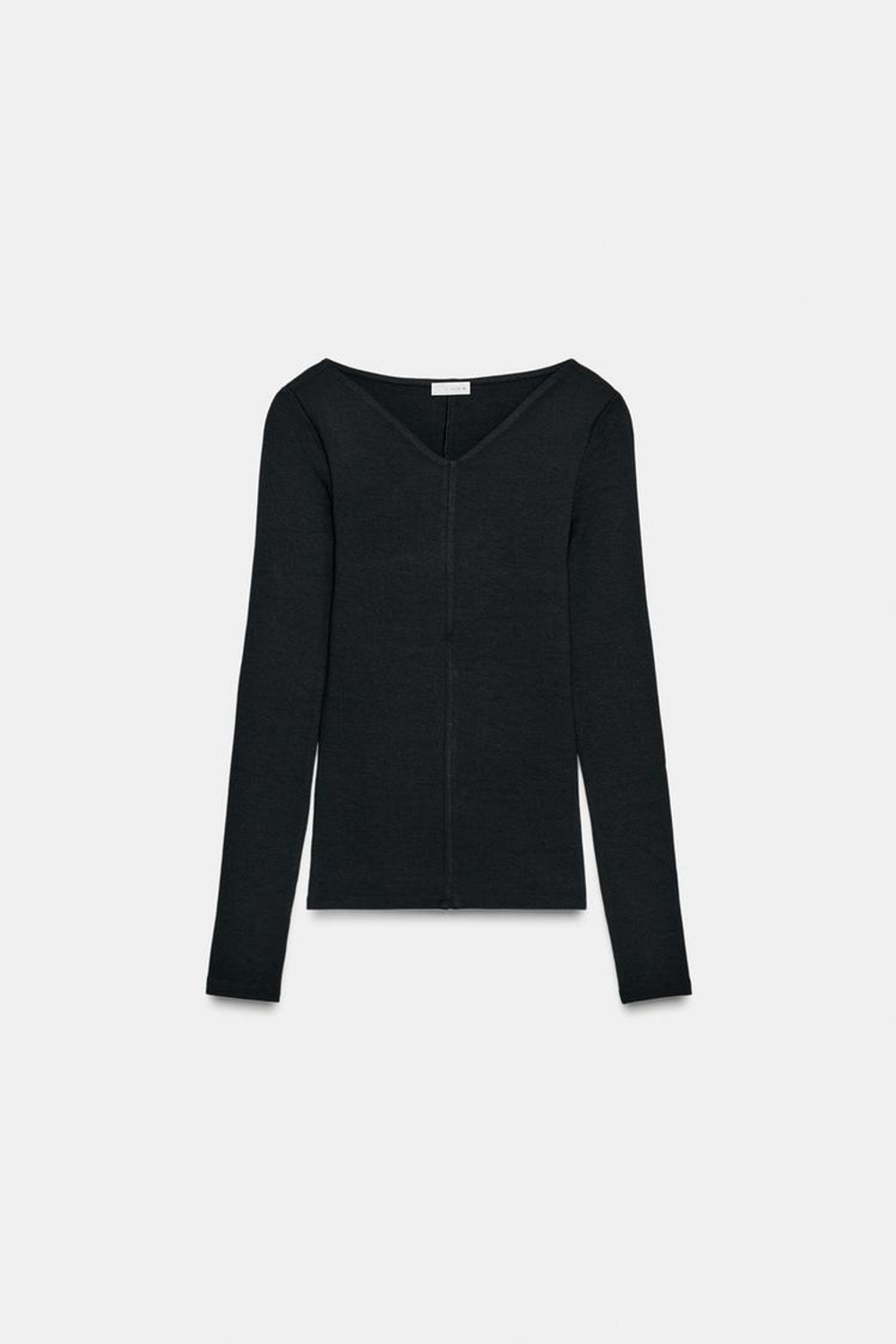 ZARA ФУТБОЛКА С V-ОБРАЗНЫМ ВЫРЕЗОМ, ЧЕРНЫЙ