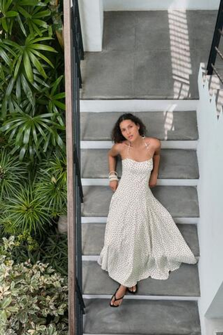 ZARA ПЛАТЬЕ МИДИ В ГОРОШЕК, БЕЛЫЙ/ЧЕРНЫЙ