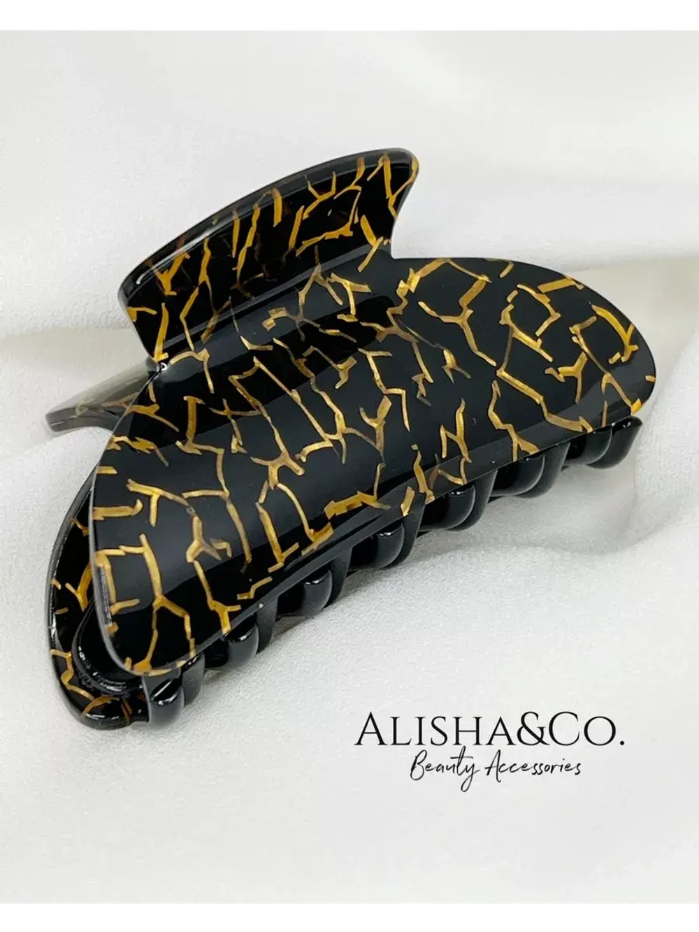 Крабик для волос черный Black&Gold Shell средний набор 2 шт.