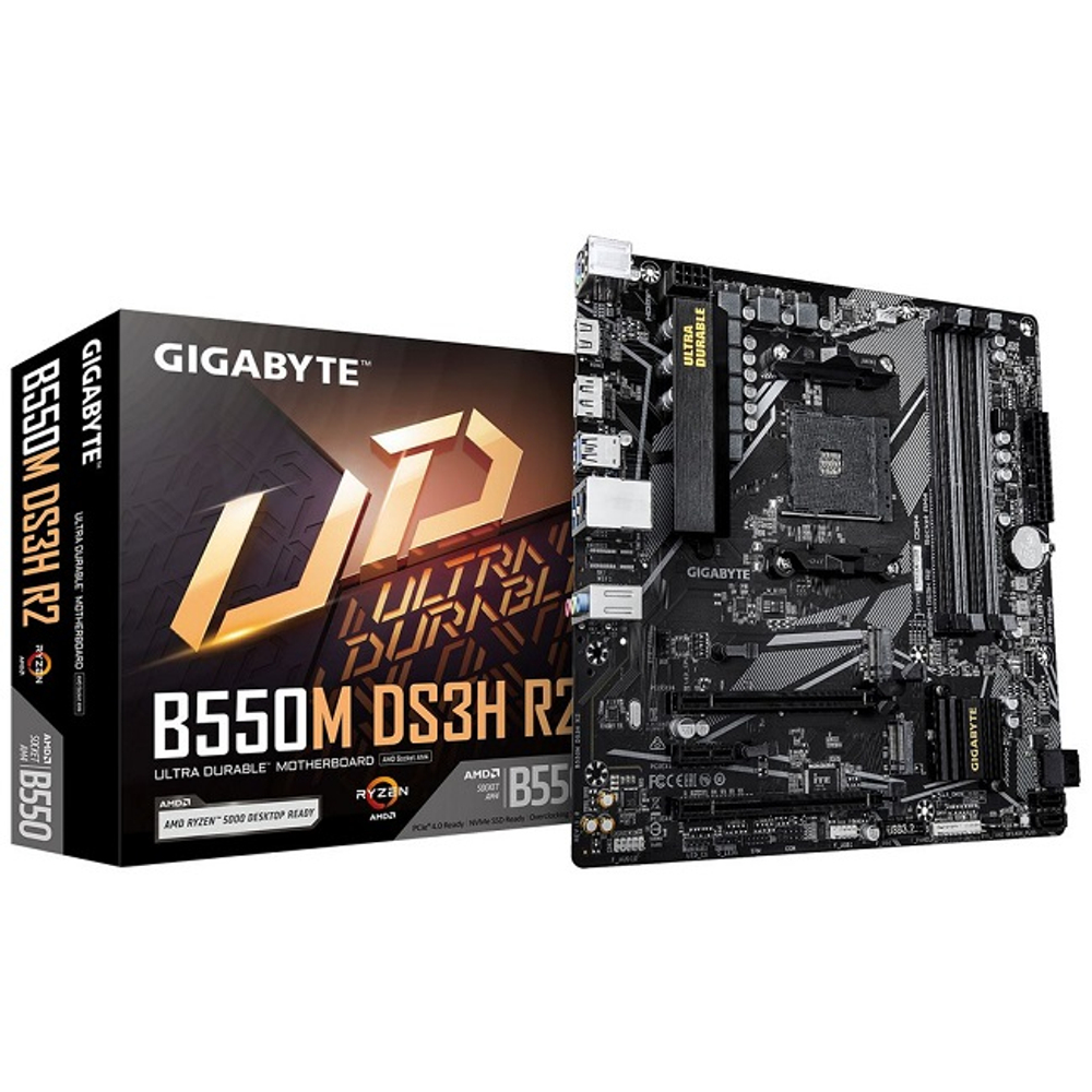 Материнская плата GIGABYTE B550M DS3H R2 (Socket AM4/AMD B550/4xDDR4/2xPCI-Ex16/2xM.2/SB7.1/GLAN/DisplayPort/HDMI/mATX)