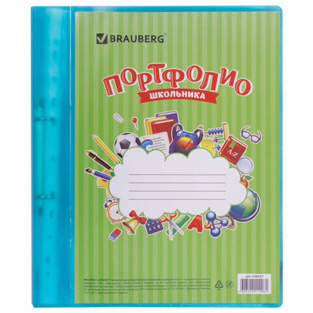 Портфолио школьника, 2 кольца, 20 файлов, BRAUBERG
