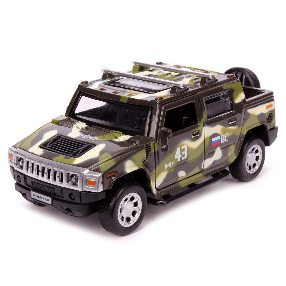 Модель ин. мет. "Hummer H2 Pickup" 12см.камуфл,откр.двери, баг, коробка HUM2PICKUP-12MIL-GN (Технопарк)