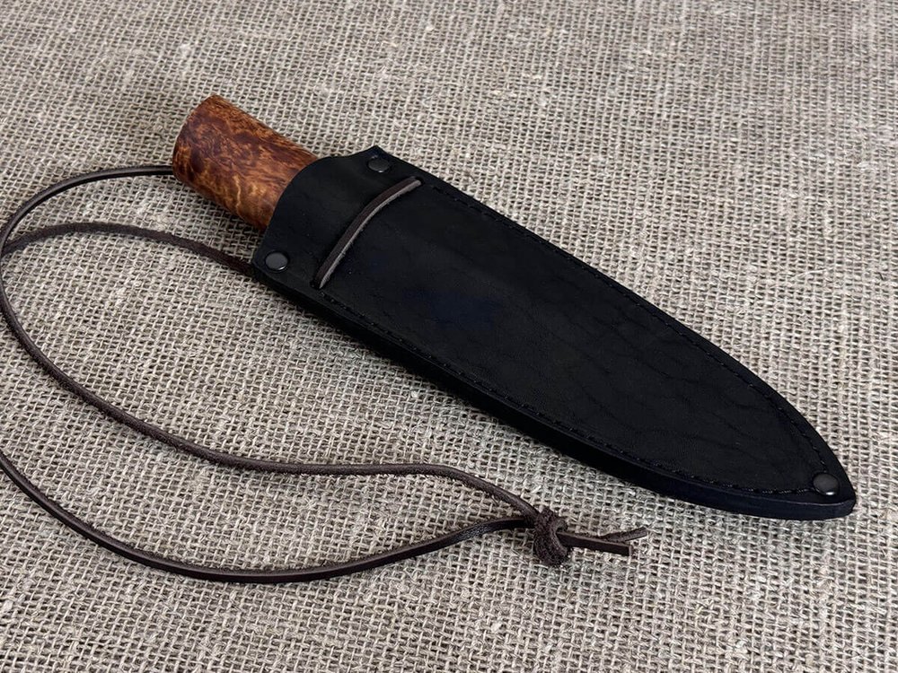 Якутский нож "Шейник", Дамасская сталь, рукоять мореная карельская берёза