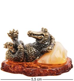 Народные промыслы AM-3055 Фигурка «Крокодил Релакс» (латунь, янтарь)