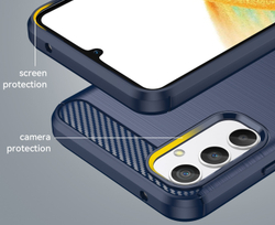Чехол синего цвета с дизайном в стиле карбон для Samsung Galaxy A34 5G с 2023 года, серии Carbon от Caseport