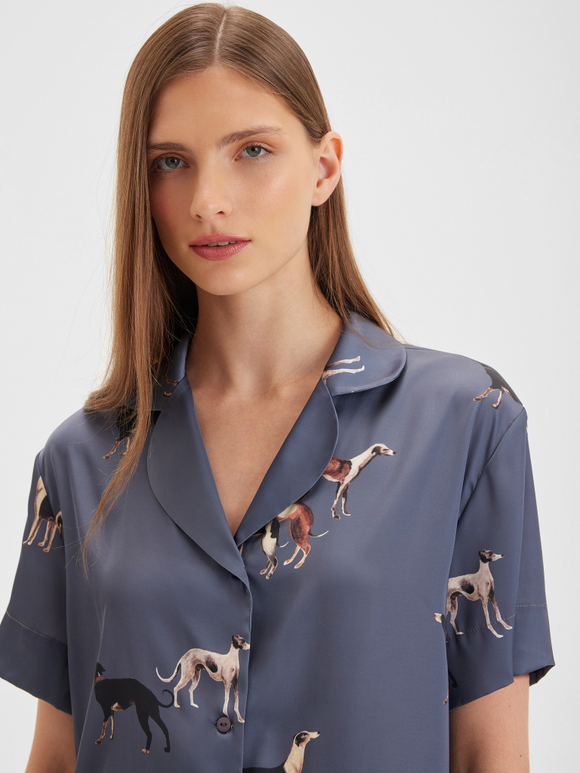 Шелковая блуза с борзыми графит