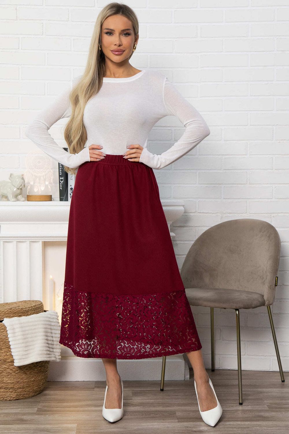 Юбка с кружевом Элегия (бордо) Ю14912-10М LT Collection