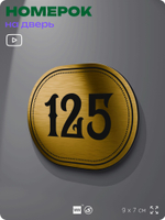 Номерок на дверь квартиры 125, для кабинета, офиса, шильдик 9 х 7 см, золотистый, Айдентика Технолоджи