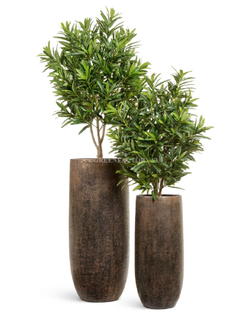 Кашпо TREEZ Effectory - Metal - Высокий округлый конус - Rough с золотой патиной