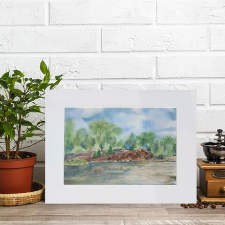 Картина авторская акварельная в паспарту 30х40 см на стену для интерьера "Кемпинг на острове"