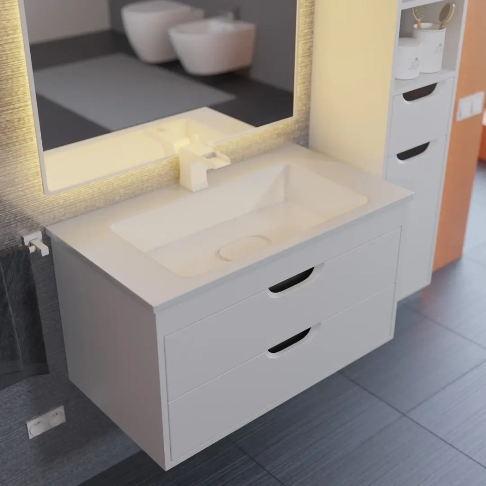 Тумба с раковиной для ванной Uperwood Modul 80 см, подвесная, матовая, белая/графит