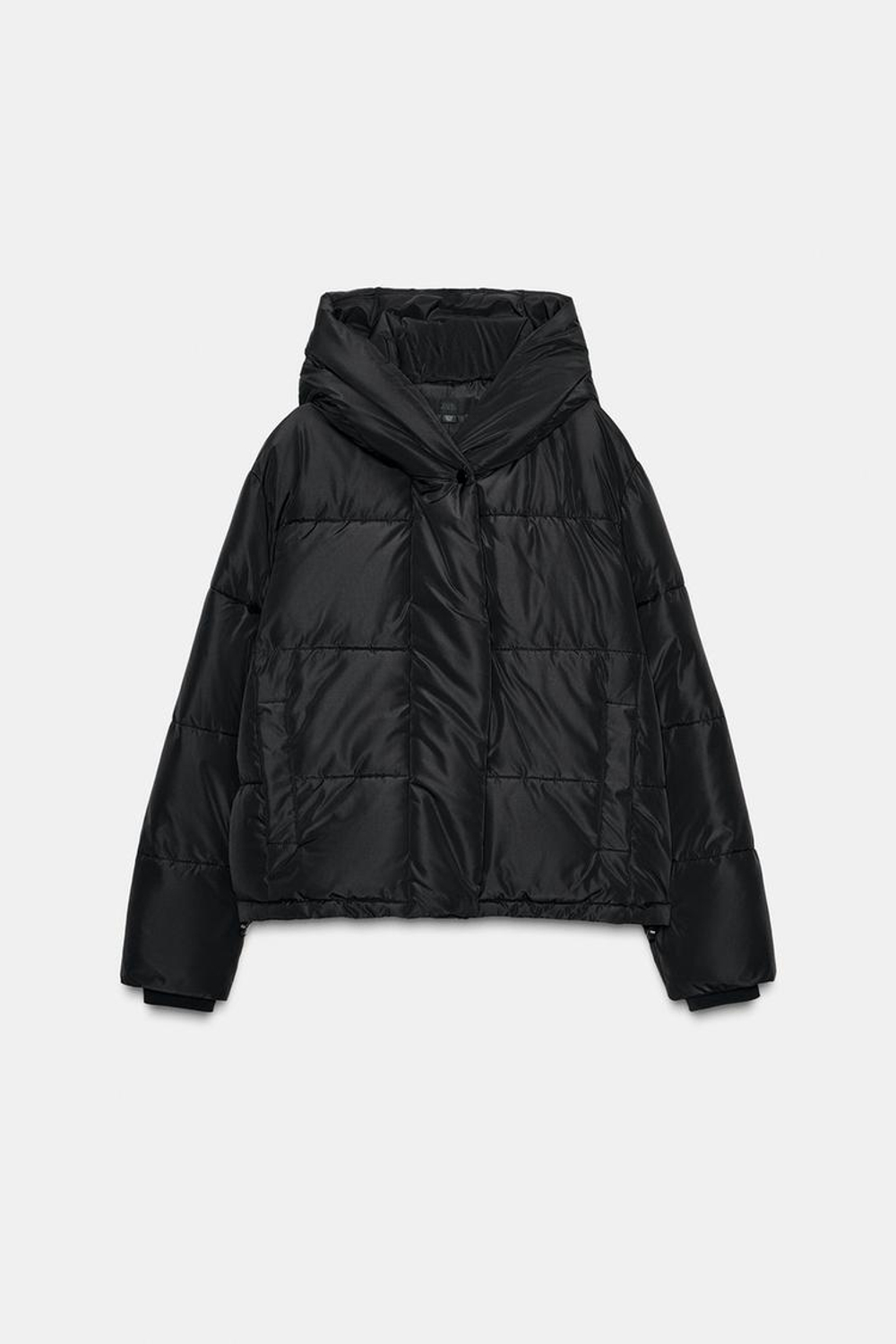 ZARA КОРОТКИЙ АНОРАК С КАПЮШОНОМ WATER REPELLENT WINDPROOF, ЧЕРНЫЙ