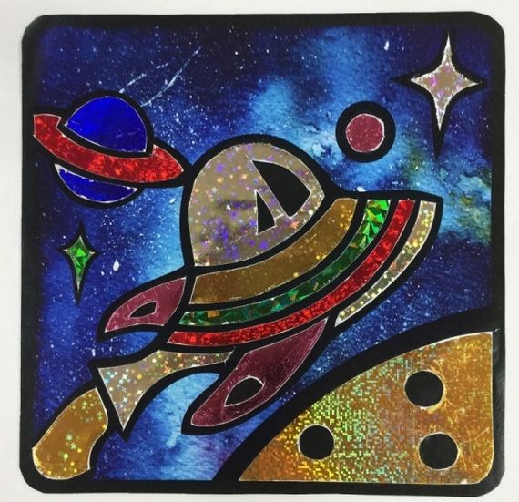 Летающая тарелка-аппликация цветной фольгой, MH009