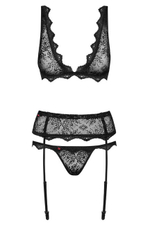 Черный комплект Emperita Set с бархатным узором из 3-х предметов (лиф, пояс, стринги) LXL (46-48) (Цвет: черный)