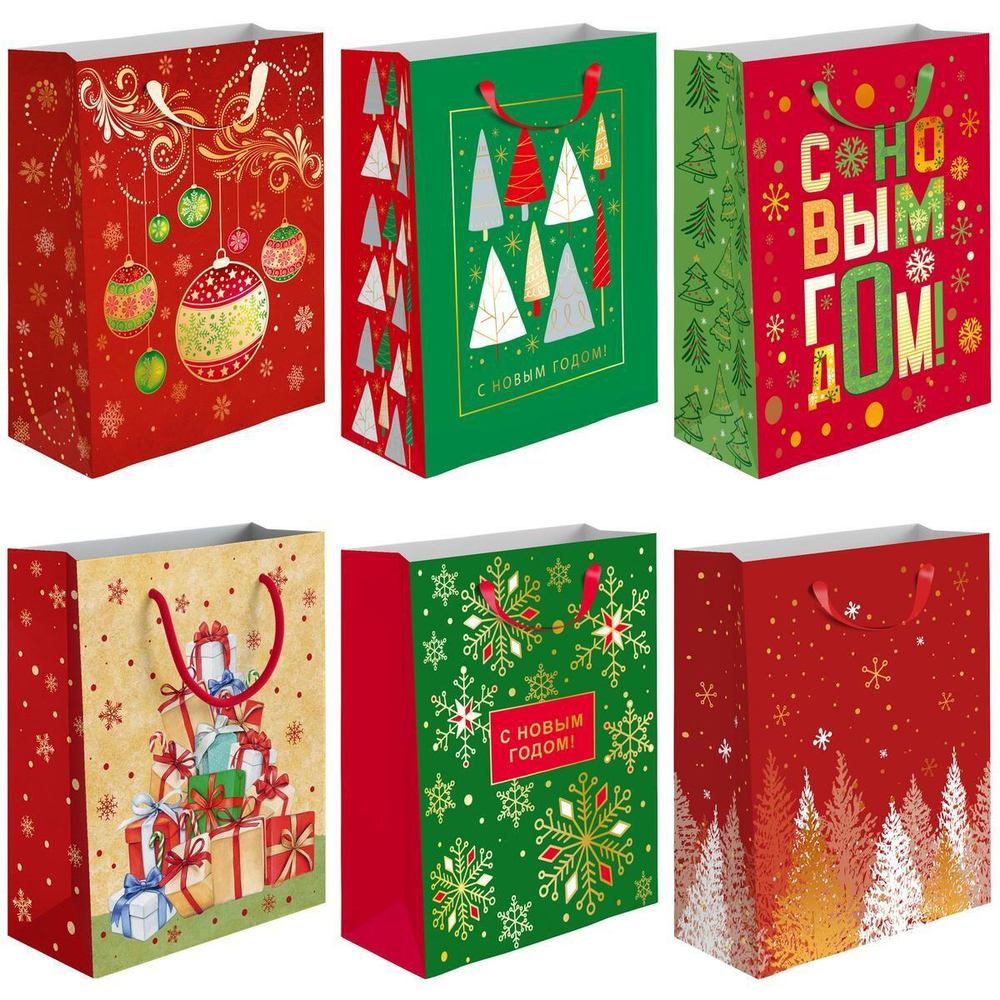 Пакет бумажный подарочный новогодний, тиснение фольгой, 20x24x11,5см (Академия Групп)