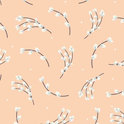 Верба на желтом фоне. Весенний пасхальный узор