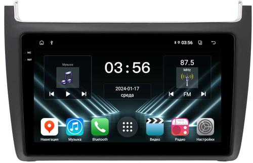 Магнитола для Volkswagen Polo 5 2009-2020 (рамка черная матовая) - FarCar S400-DX монитор 9.5" IPS на Android 13, CarPlay