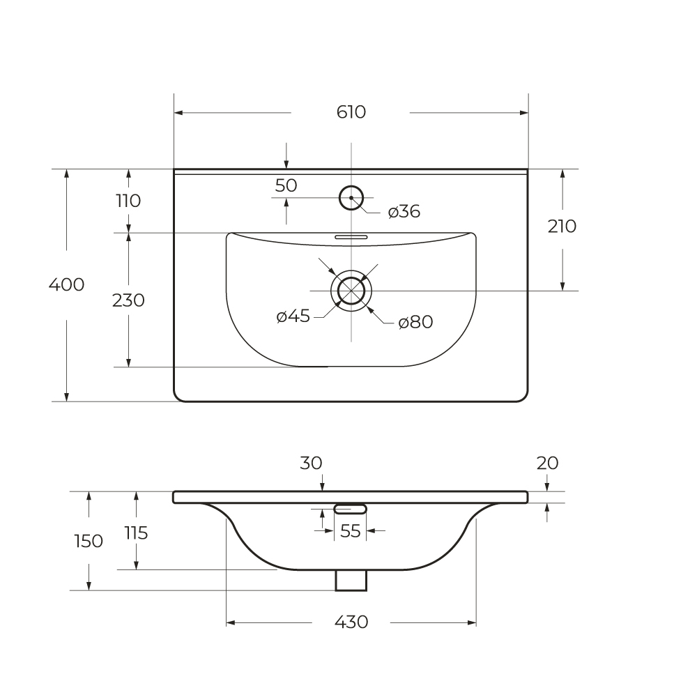 Тумба подвесная с раковиной BelBagno ETNA39-600/390-2C-SO-RN-P+BB-8099-3-60