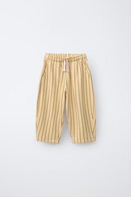 ZARA БРЮКИ BALLOON В ПОЛОСКУ, ЖЕЛТЫЙ