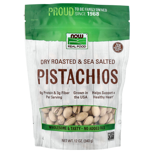 NOW Foods, Real Food, фисташки, сухой обжарки, с морской солью, 340 г (12 унций)