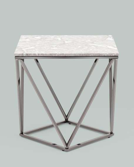 Журнальный столик Авалон 61*61 серый мрамор сталь темный хром