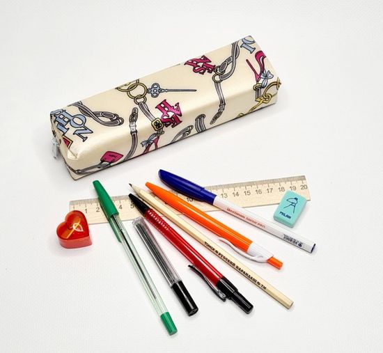 Школьный пенал с 2 отделениями, сиреневый, 11 предметов