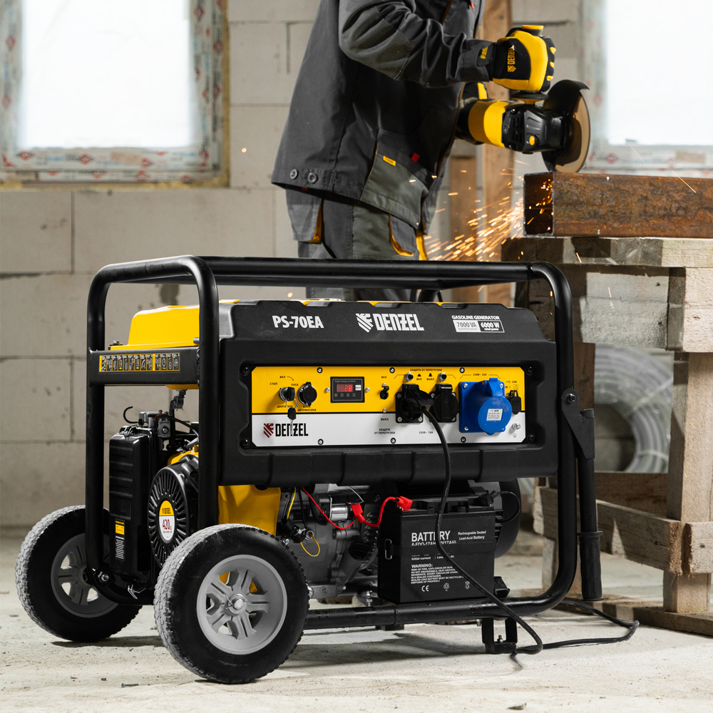 Генератор бензиновый PS 70 EA, 7.0 кВт, 230 В, 25 л, коннектор автоматики, электростартер Denzel