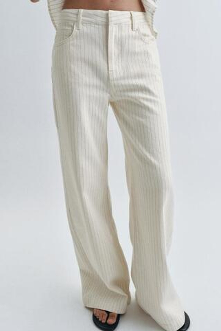 ZARA ДЖИНСЫ WIDE LEG В ПОЛОСКУ С ВЫСОКОЙ ПОСАДКОЙ — ZW COLLECTION, ЭКРЮ