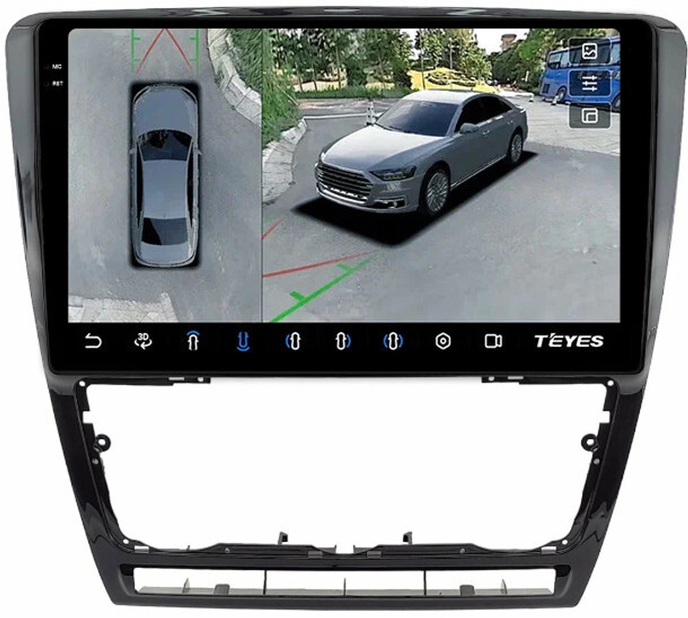 Магнитола для Skoda Octavia A5 2004-2013 (рамка черная глянцевая) - Teyes CC3-2K-360 на Android 10, 2K QLED, 6Гб+128Гб, CarPlay, 4G SIM-слот, 4 камеры в комплекте