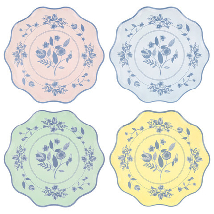 Тарелки пастельные большие "Винтаж с растительным орнаментом" 8 шт.