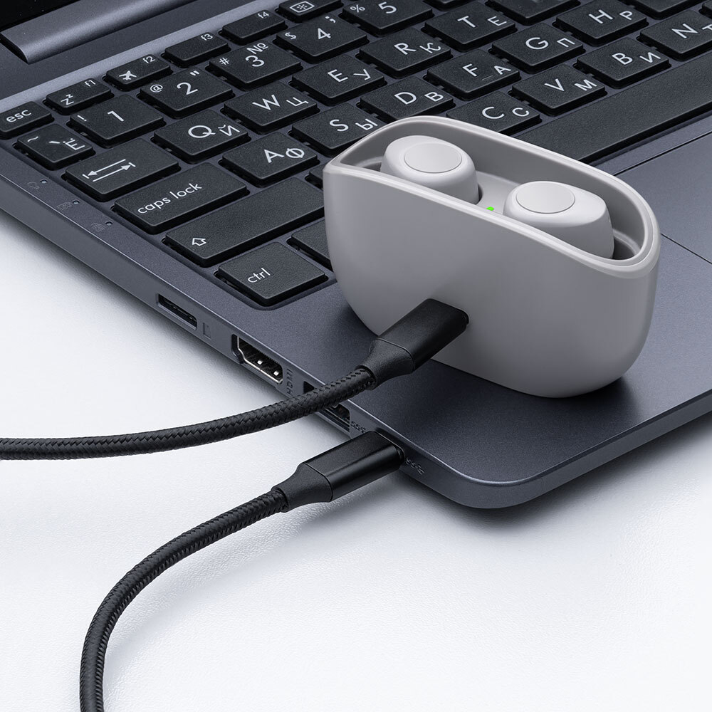 Дата-кабель USB-С - USB-C, 3А, 1м, нейлон, черный