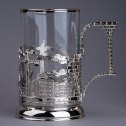 Подстаканник "Подарок строителю" с никелированием в подарочном футляре