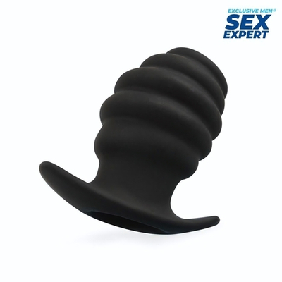 Черный рельефный анальный стимулятор-тоннель - 8 см. (Цвет: черный)
