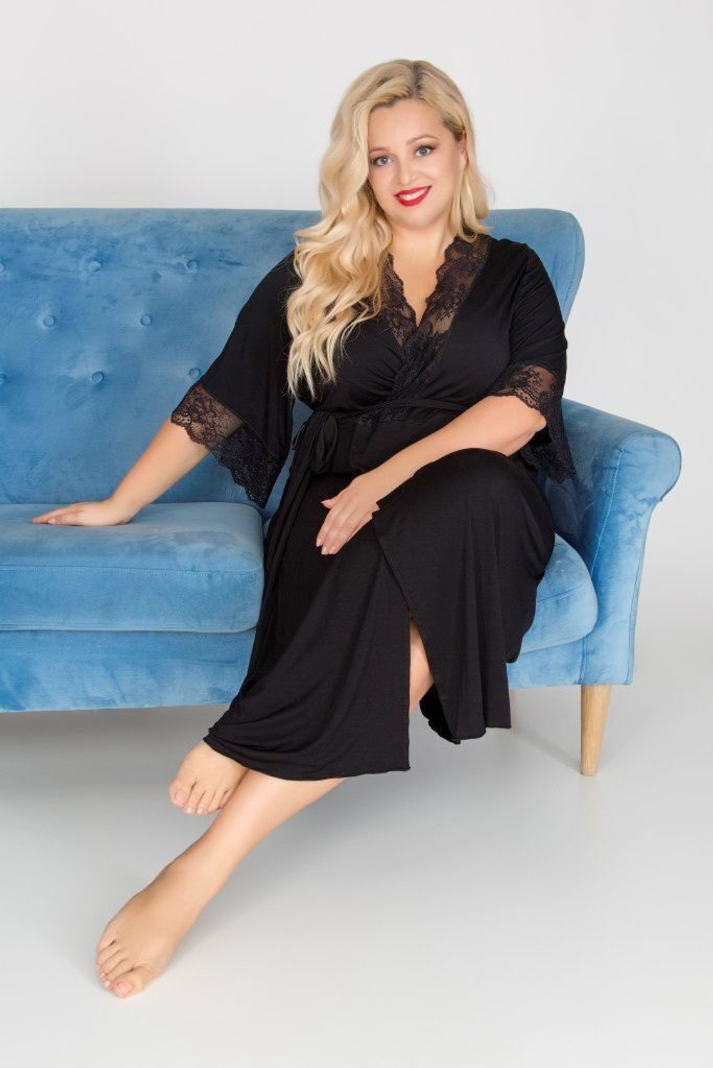 Пеньюар из вискозы с короткими рукавами (Размер: XL) (Цвет: черный)